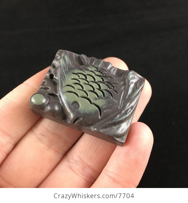 Fish Carved Ribbon Jasper Stone Pendant Jewelry - #rrBj829vz2g-4