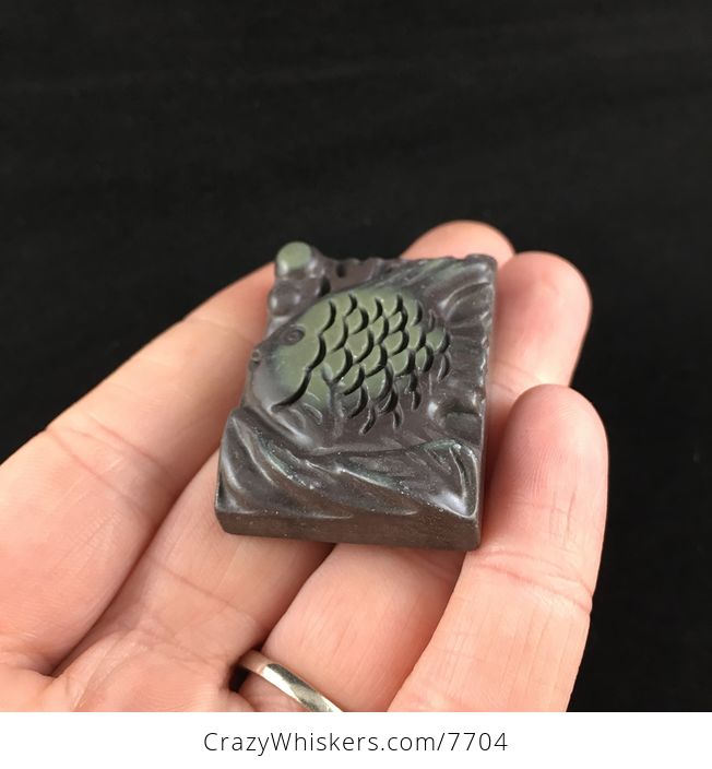 Fish Carved Ribbon Jasper Stone Pendant Jewelry - #rrBj829vz2g-2