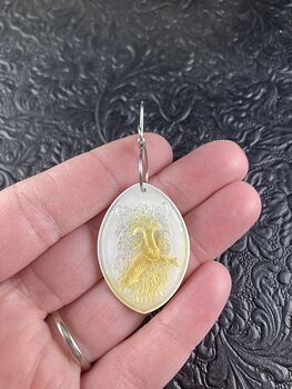 Fishing Bear Carved Mother of Pearl Shell Pendant Jewelry Ornament Mini Art #PzUnHqy7WvQ