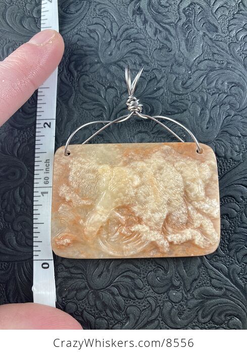 Fishing Bear Carved Orange Jasper Stone Pendant Jewelry Mini Art or Ornament - #kV1eXJdqnIo-6