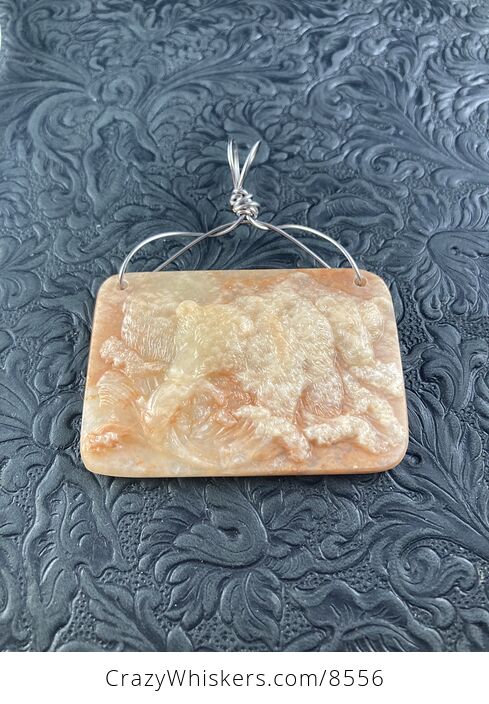 Fishing Bear Carved Orange Jasper Stone Pendant Jewelry Mini Art or Ornament - #kV1eXJdqnIo-3
