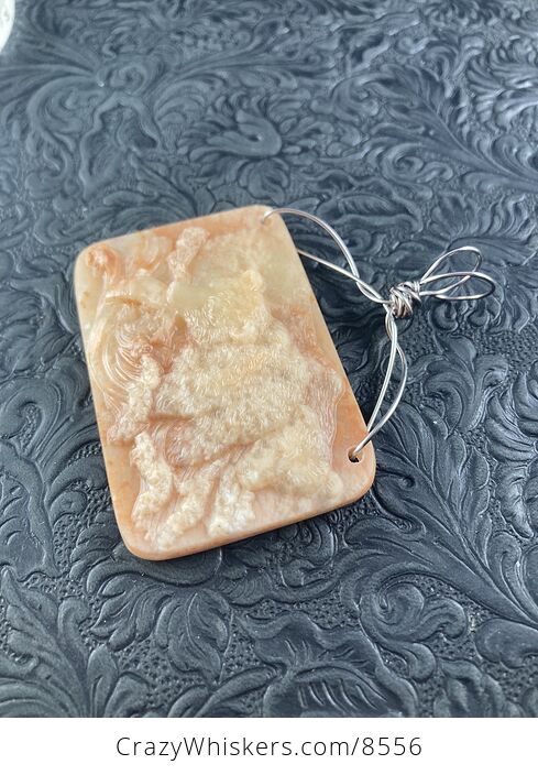 Fishing Bear Carved Orange Jasper Stone Pendant Jewelry Mini Art or Ornament - #kV1eXJdqnIo-4