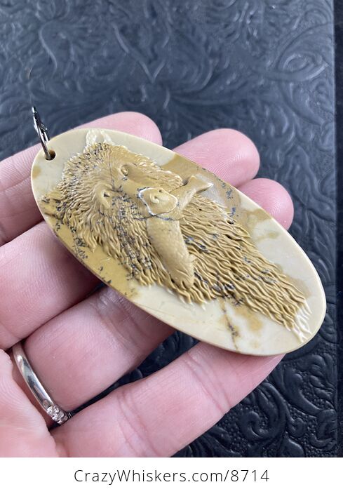 Fishing Bear Carved Ribbon Jasper Stone Pendant Jewelry Ornament Mini Art - #mTG2sykiz8o-4
