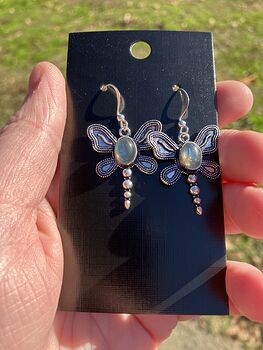 Flashy Labradorite Dragonfly Gemstone Earrings #stZdHH2LdDQ