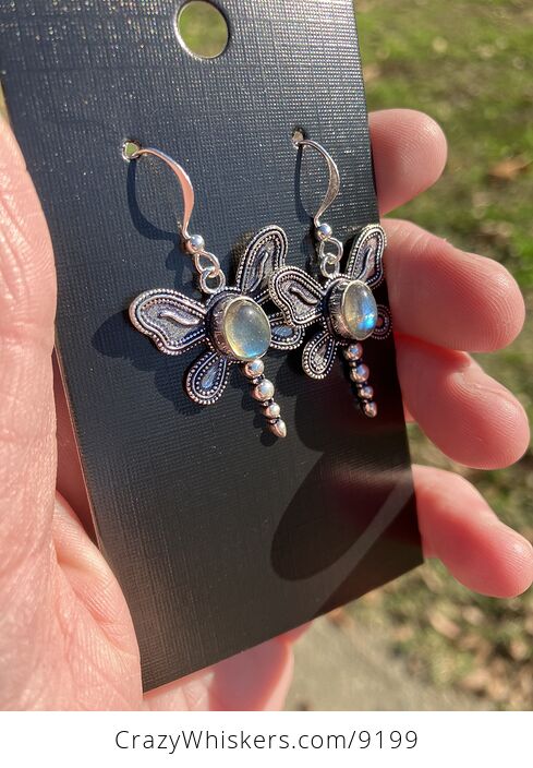 Flashy Labradorite Dragonfly Gemstone Earrings - #stZdHH2LdDQ-5