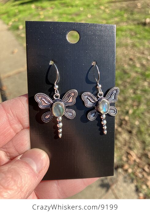 Flashy Labradorite Dragonfly Gemstone Earrings - #stZdHH2LdDQ-2
