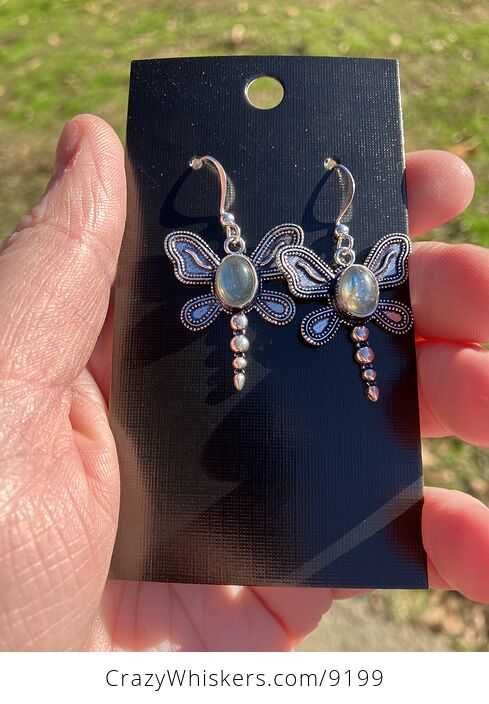 Flashy Labradorite Dragonfly Gemstone Earrings - #stZdHH2LdDQ-4