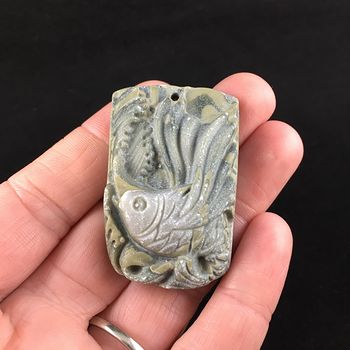 Flying Fish Carved Ribbon Jasper Stone Pendant Jewelry #qzEhFJcfk1o