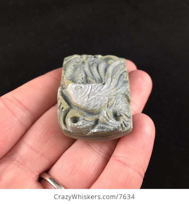 Flying Fish Carved Ribbon Jasper Stone Pendant Jewelry - #qzEhFJcfk1o-2
