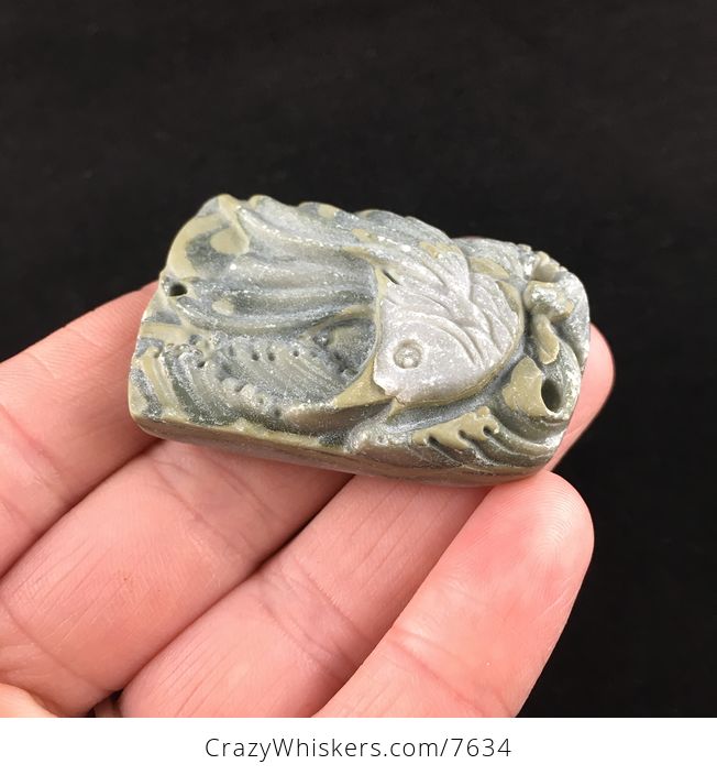 Flying Fish Carved Ribbon Jasper Stone Pendant Jewelry - #qzEhFJcfk1o-4