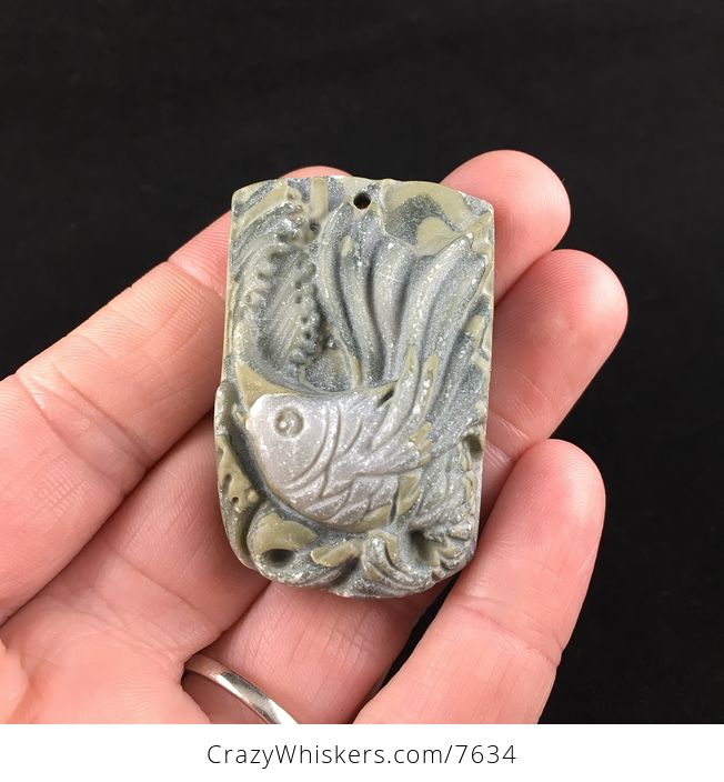 Flying Fish Carved Ribbon Jasper Stone Pendant Jewelry - #qzEhFJcfk1o-1