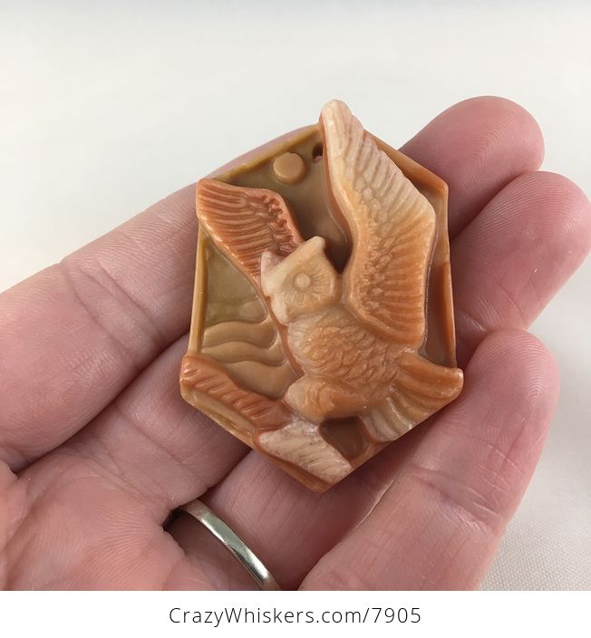 Flying Owl Carved Red Jasper Stone Pendant Jewelry - #ZUApHzlYbzs-1
