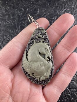 Flying Pegasus Horse Carved in Brown Jasper Stone Jewelry Pendant #1puWUh1ylPs