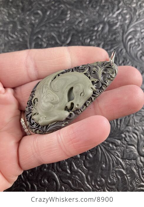 Flying Pegasus Horse Carved in Brown Jasper Stone Jewelry Pendant - #1puWUh1ylPs-3