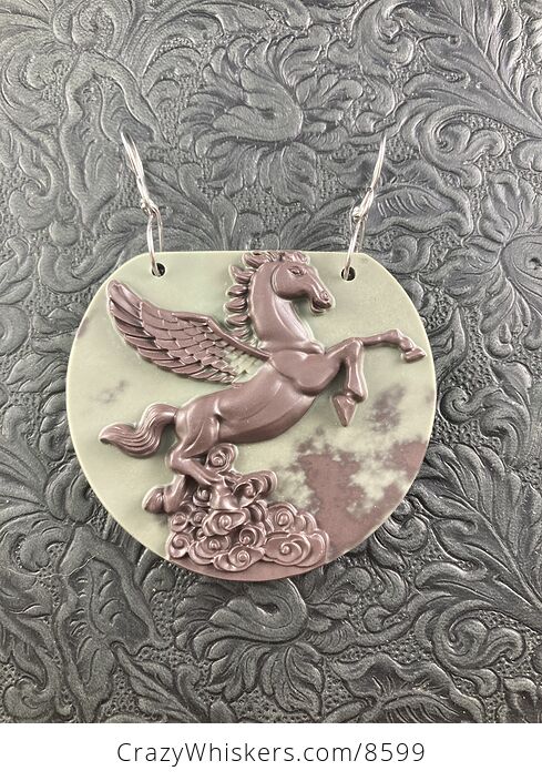 Flying Pegasus Horse Carved in Brown Jasper Stone Jewelry Pendant - #24ZbrgS072M-1