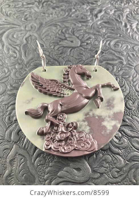 Flying Pegasus Horse Carved in Brown Jasper Stone Jewelry Pendant - #24ZbrgS072M-3