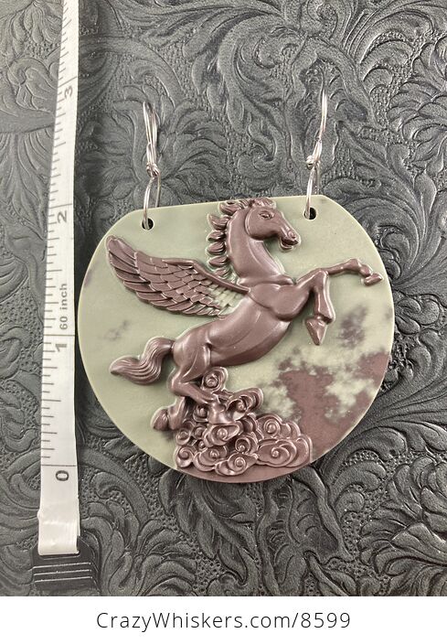 Flying Pegasus Horse Carved in Brown Jasper Stone Jewelry Pendant - #24ZbrgS072M-6