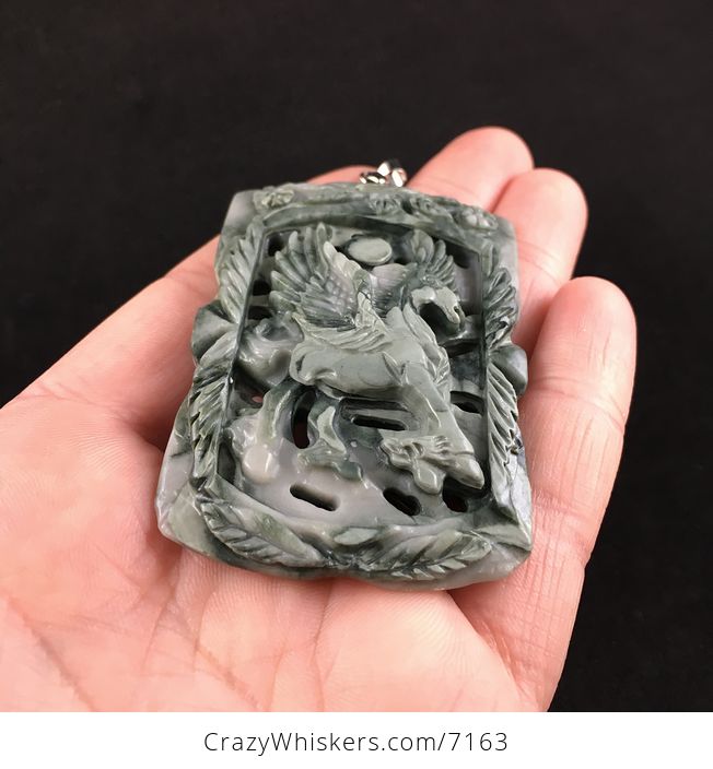 Flying Pegasus Horse Carved Ribbon Jasper Stone Pendant - #9ic92ASzTWo-2