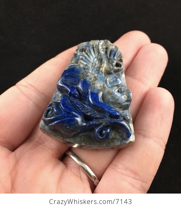 Flying Pig Carved Lapis Lazuli Stone Pendant Jewelry - #BnSnqyZI79s-2