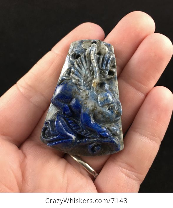 Flying Pig Carved Lapis Lazuli Stone Pendant Jewelry - #BnSnqyZI79s-1