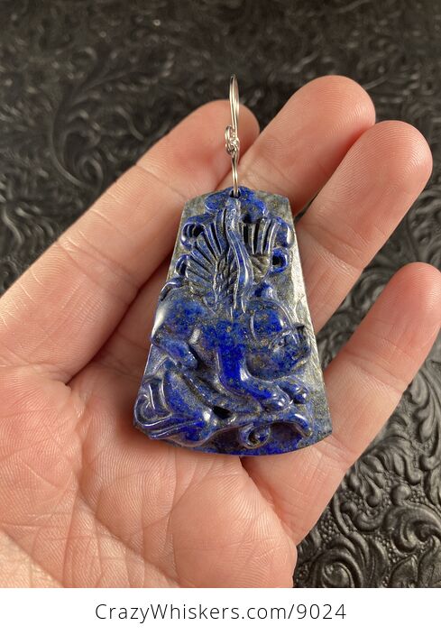 Flying Pig Carved Lapis Lazuli Stone Pendant Jewelry - #lEUaqP5EjuE-1