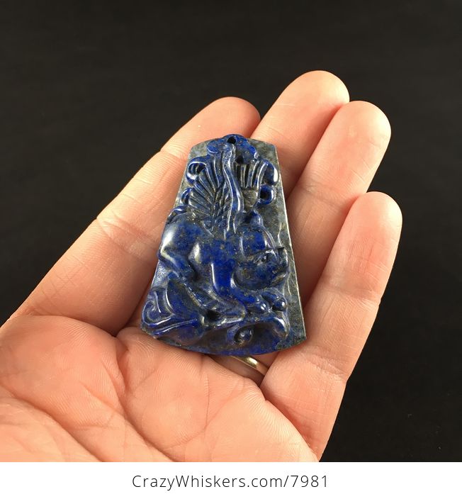Flying Pig Carved Lapis Lazuli Stone Pendant Jewelry - #sAC9iOS2jrw-1