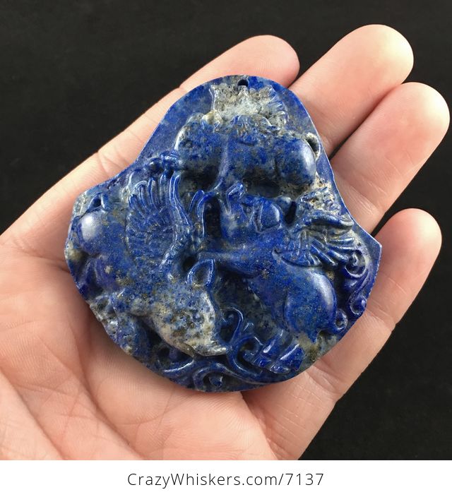 Flying Pigs Carved Lapis Lazuli Stone Pendant Jewelry - #8eXjTOSsBWM-1