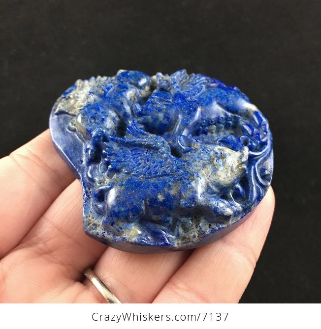 Flying Pigs Carved Lapis Lazuli Stone Pendant Jewelry - #8eXjTOSsBWM-4