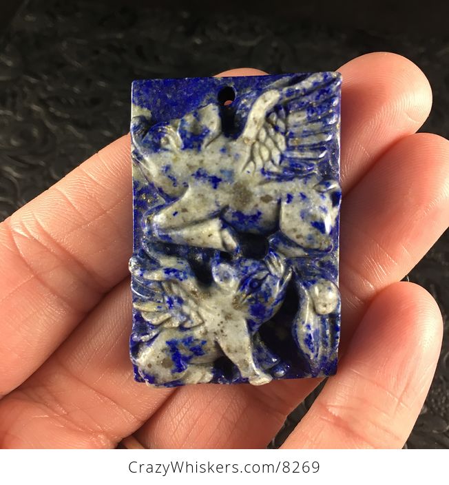 Flying Pigs Carved Lapis Lazuli Stone Pendant Jewelry - #EmxetNmv5Q0-1