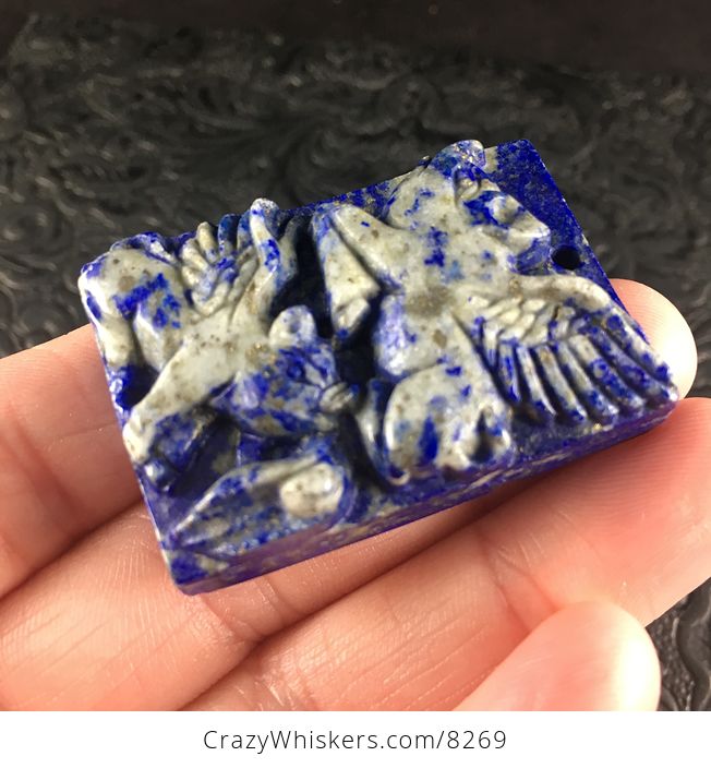 Flying Pigs Carved Lapis Lazuli Stone Pendant Jewelry - #EmxetNmv5Q0-3