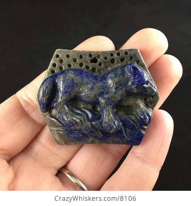 Fox Carved Lapis Lazuli Stone Jewelry Pendant - #HnIYJmQuqFs-1
