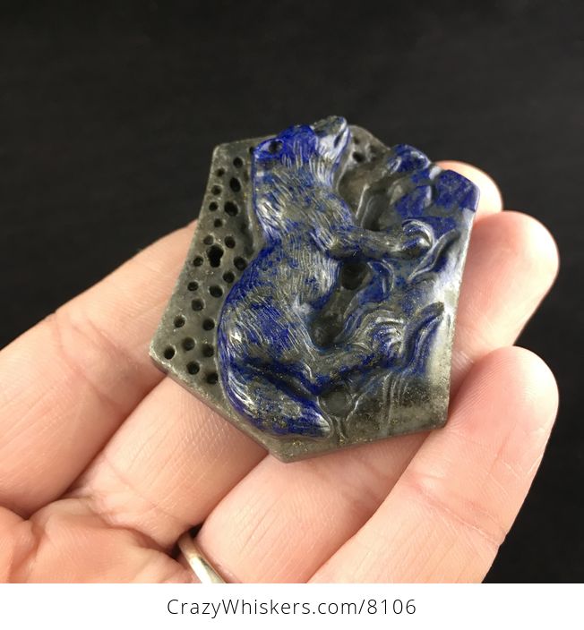Fox Carved Lapis Lazuli Stone Jewelry Pendant - #HnIYJmQuqFs-4