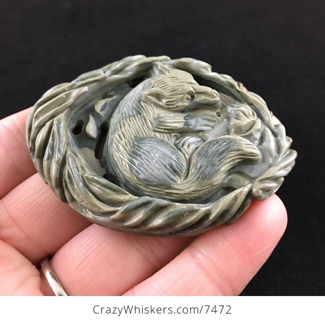 Fox Carved Ribbon Jasper Stone Pendant Jewelry - #EDBH2APDjwk-4