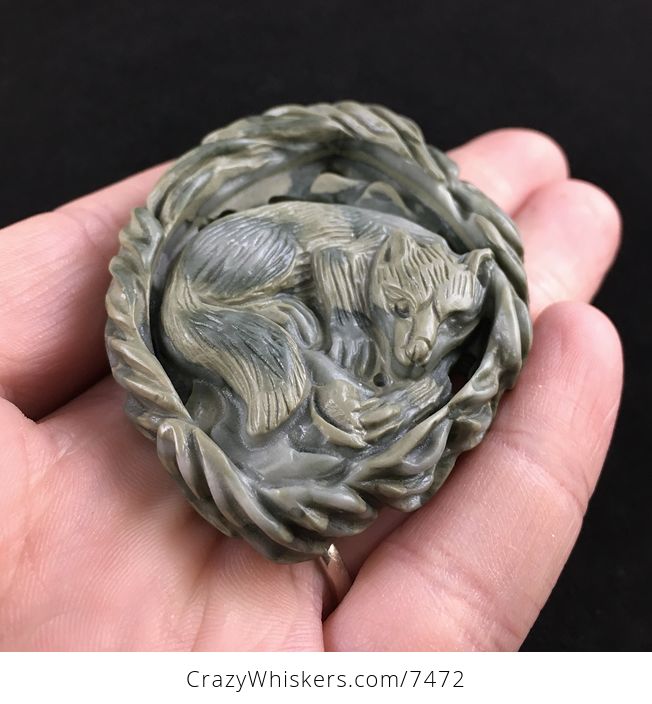 Fox Carved Ribbon Jasper Stone Pendant Jewelry - #EDBH2APDjwk-2