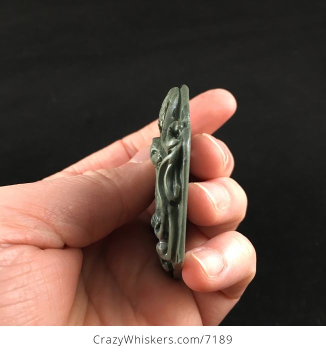 Fox Carved Ribbon Jasper Stone Pendant Jewelry - #ESpnoPyxGXA-5