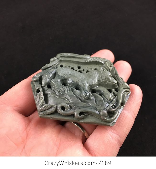 Fox Carved Ribbon Jasper Stone Pendant Jewelry - #ESpnoPyxGXA-2