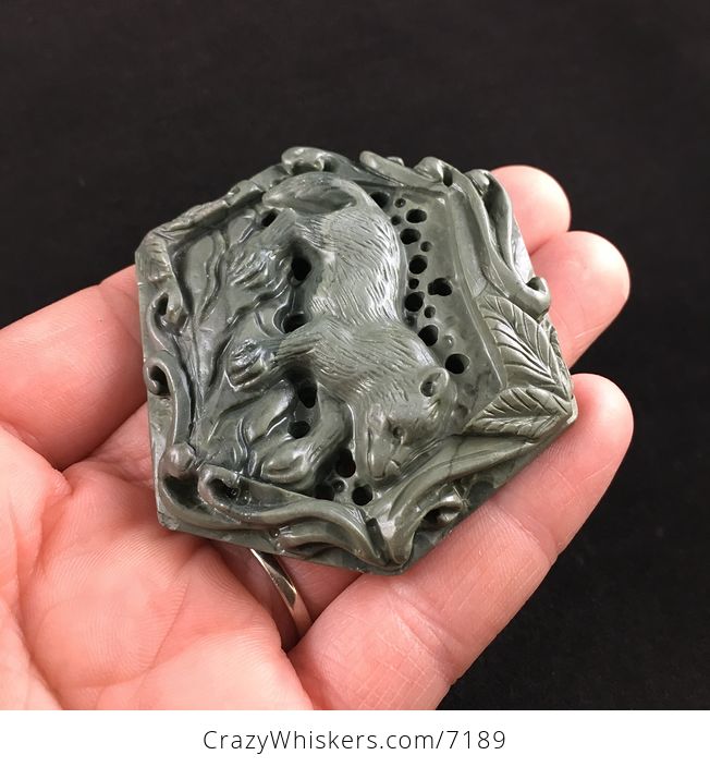 Fox Carved Ribbon Jasper Stone Pendant Jewelry - #ESpnoPyxGXA-3