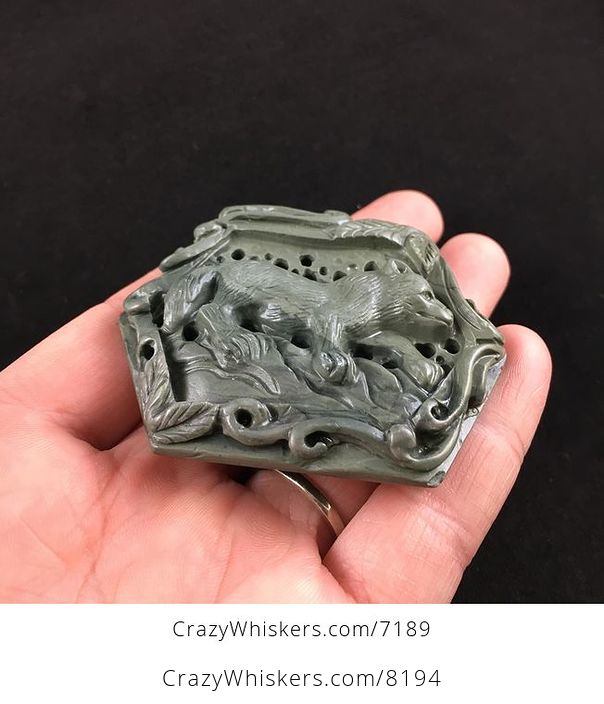 Fox Carved Ribbon Jasper Stone Pendant Jewelry - #zCNVfxMlnQg-3