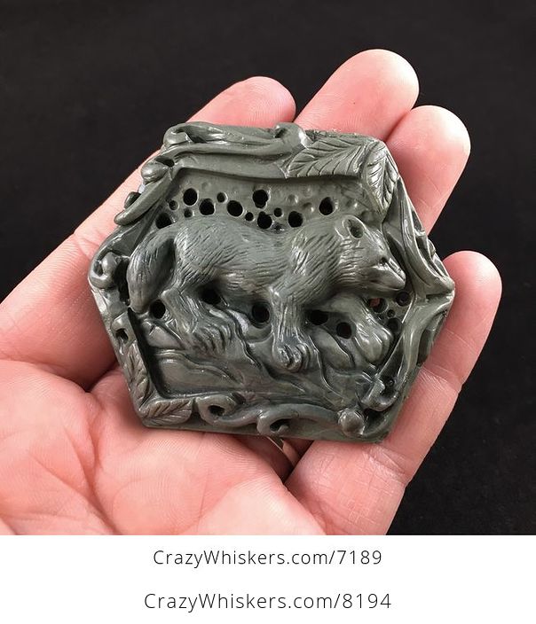 Fox Carved Ribbon Jasper Stone Pendant Jewelry - #zCNVfxMlnQg-1