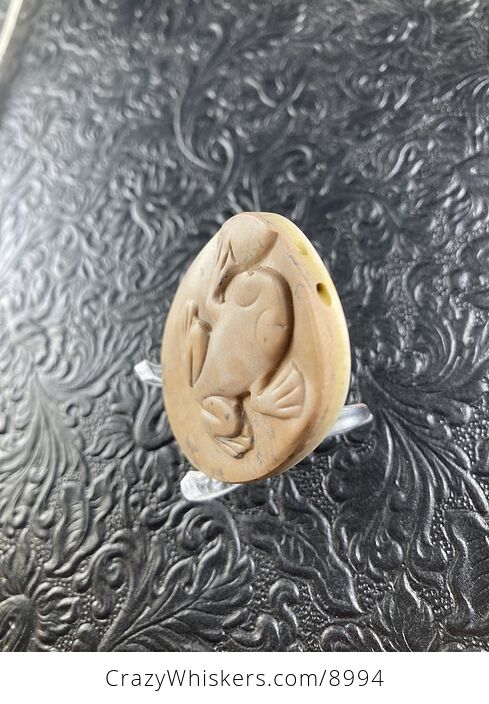 Frog Carved Jasper Stone Pendant Jewelry Mini Art Ornament - #o8vefzJkMO8-2