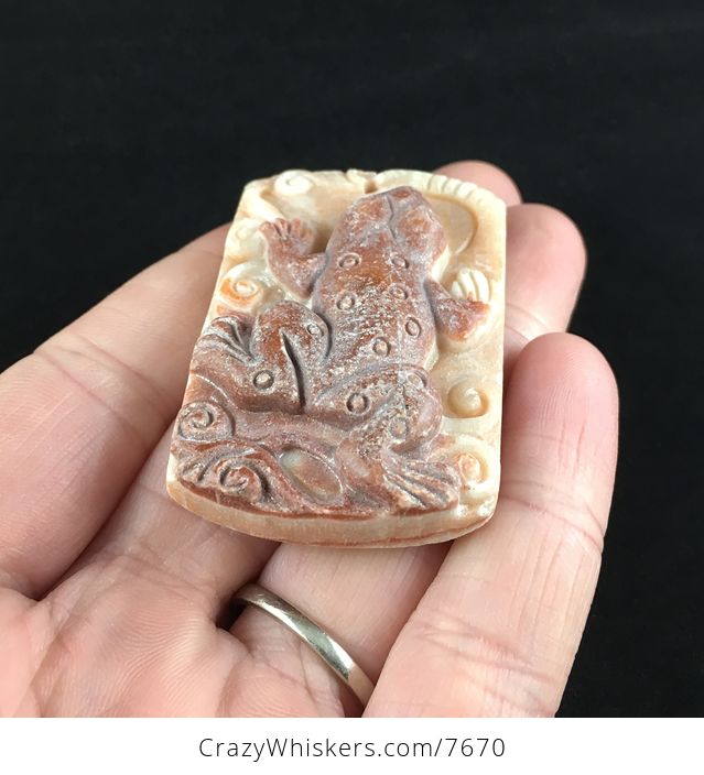 Frog Carved Red Jasper Stone Pendant Jewelry - #yv1TNtcoYBo-2