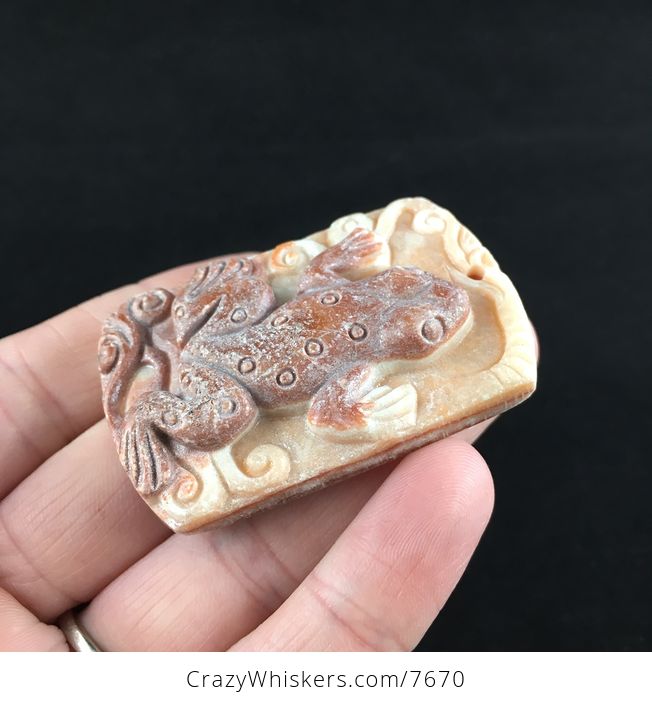 Frog Carved Red Jasper Stone Pendant Jewelry - #yv1TNtcoYBo-3
