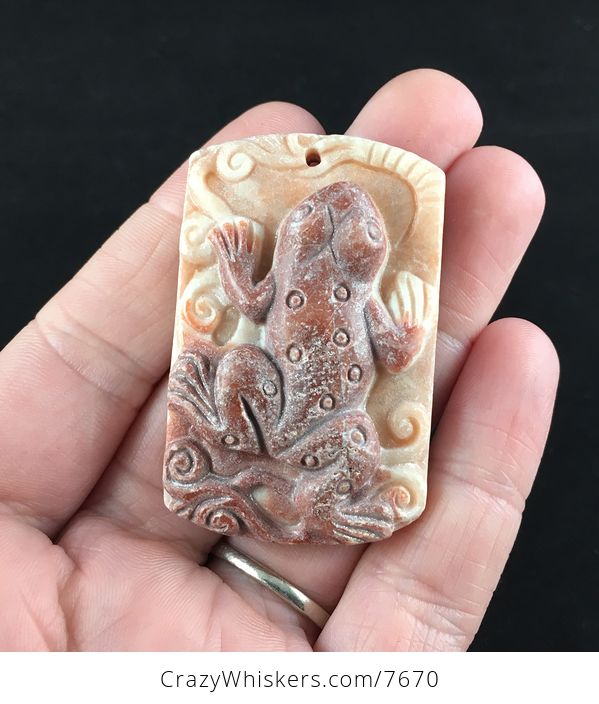 Frog Carved Red Jasper Stone Pendant Jewelry - #yv1TNtcoYBo-1