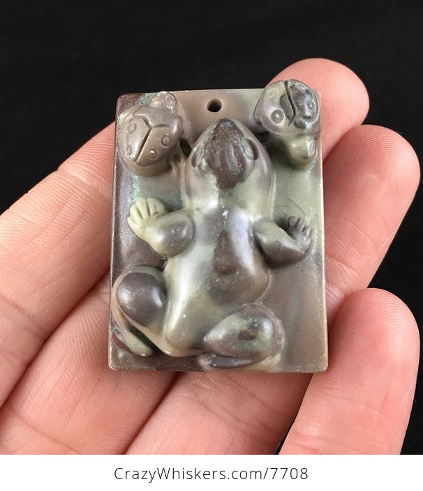 Frog Carved Ribbon Jasper Stone Pendant Jewelry - #QAlcyG8GWQ8-1