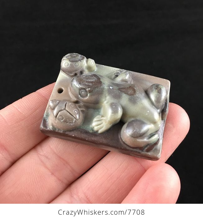 Frog Carved Ribbon Jasper Stone Pendant Jewelry - #QAlcyG8GWQ8-4