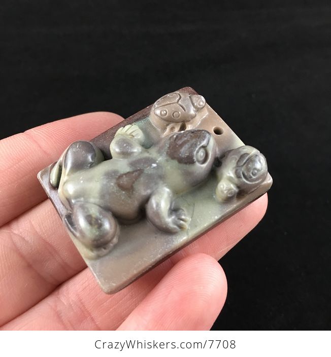 Frog Carved Ribbon Jasper Stone Pendant Jewelry - #QAlcyG8GWQ8-3