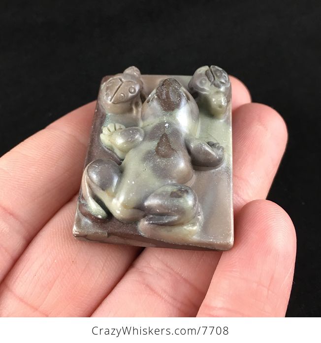 Frog Carved Ribbon Jasper Stone Pendant Jewelry - #QAlcyG8GWQ8-2