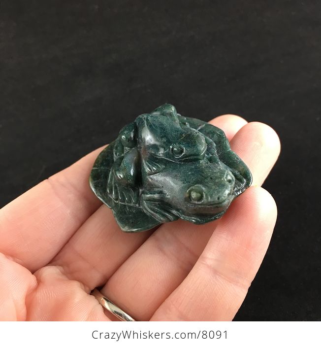 Frog Couple on a Lily Pad Carved Indian Agate Stone Pendant Jewelry - #g2Sza0lfTsw-5