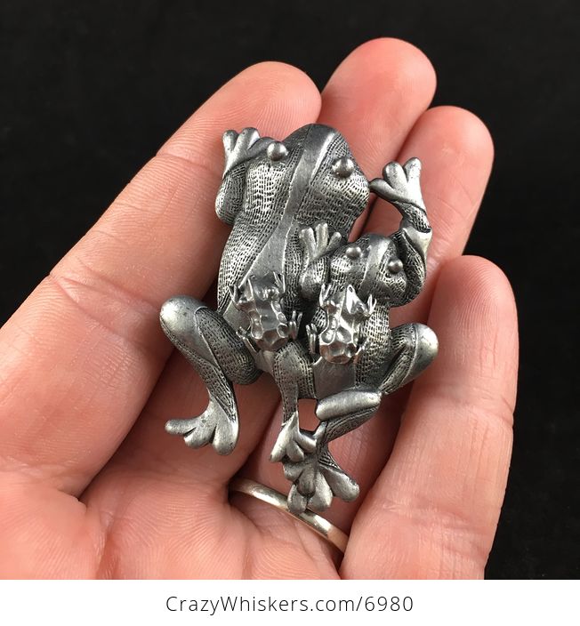 Frog Earrings Brooch Necklace and Trinket Jewelry Box Set Vintage Torino Pewter - #bEhSvG9AsC4-1