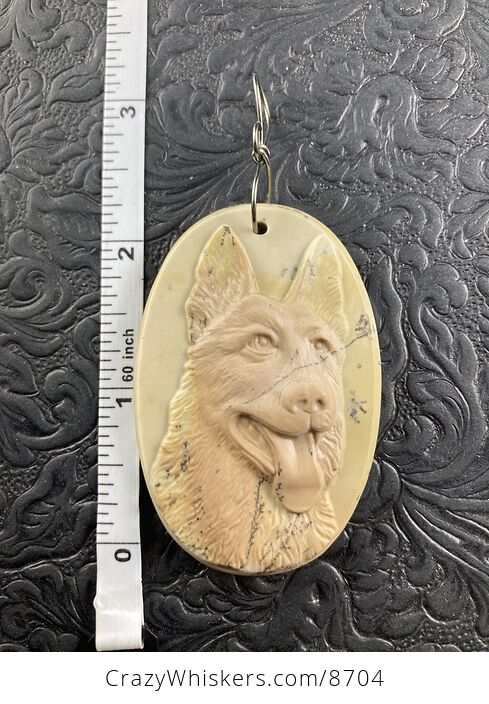 German Sheperd Dog Carved Ribbon Jasper Stone Pendant Jewelry - #ZssE3uhJeMc-5